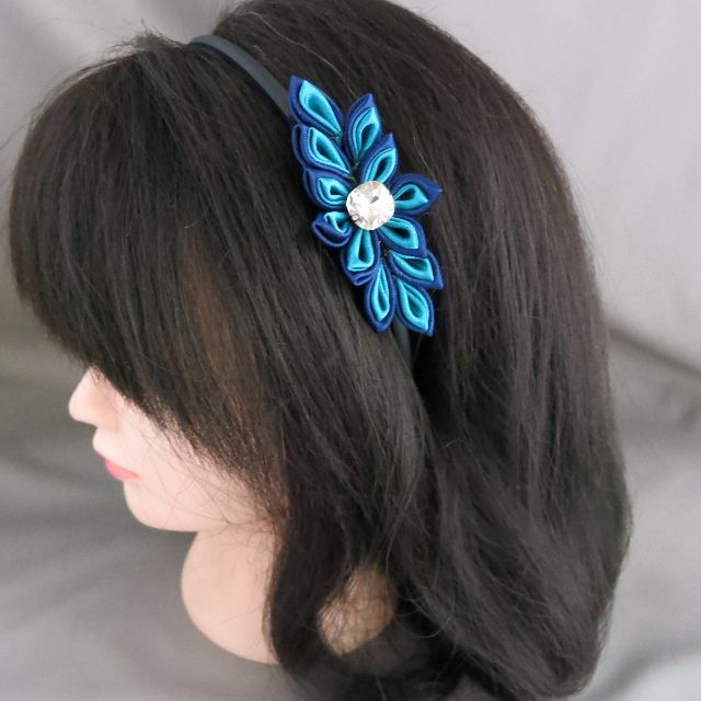 Turquoise Blue Satin Kanzashi Flower Headband Hair Band Hair Accessory For Girls And Women Women S Fashion On Carousell