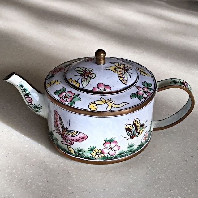 Collectible Miniature Enamel On Copper Teapot Furniture Home
