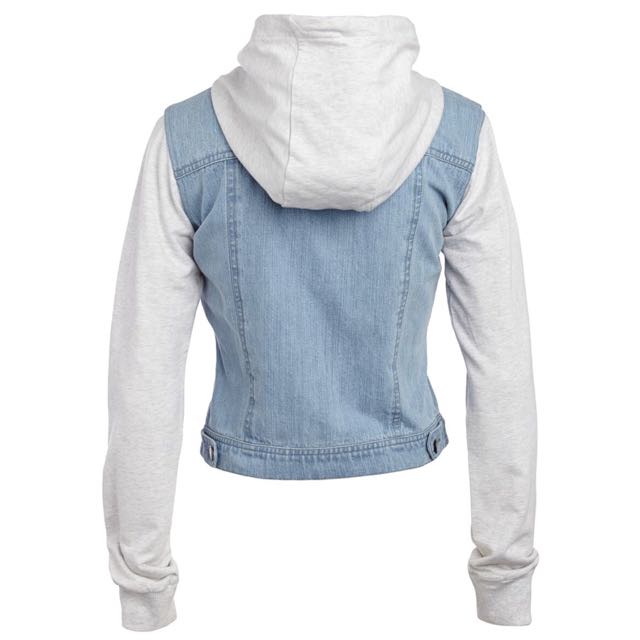 Denim jacket with cotton sleeves and hood outlet