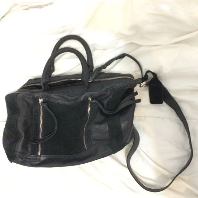 black suede shopper bolsa
