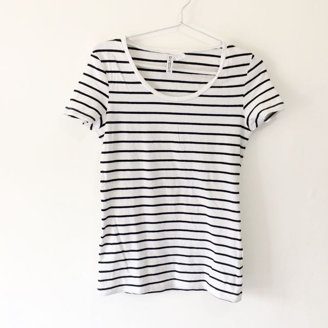 H M Basic Stripe Top Fesyen Wanita Di Carousell