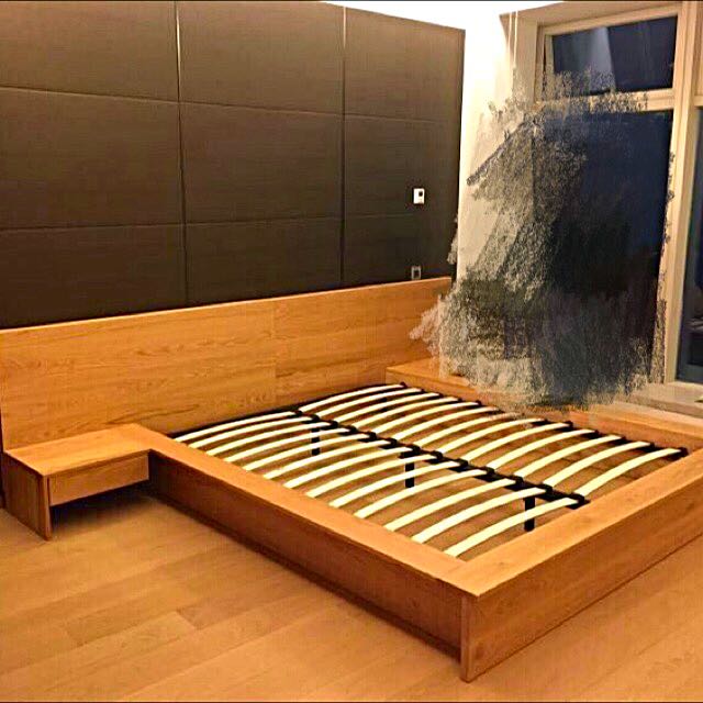 King Size Solid Wood Bed With build In Side tables, Furniture & Home