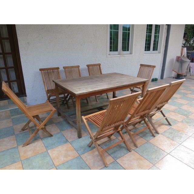Teak garden table and 8 chairs, Furniture & Home Living, Furniture