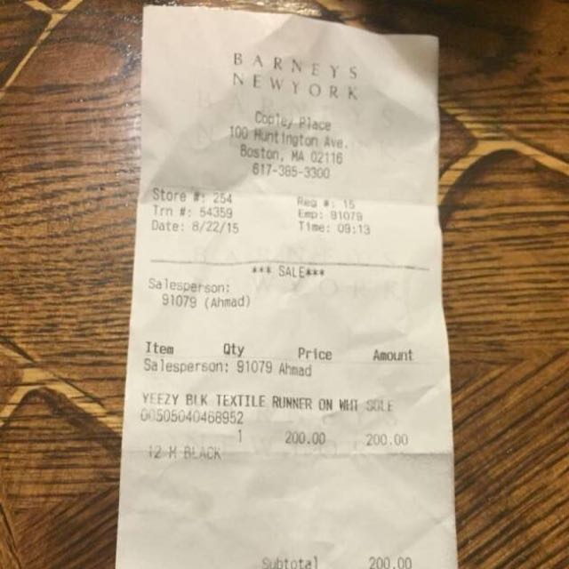 barneys new york yeezy receipt