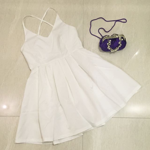 Backless X Spaghetti Straps V Neck Halter Cocktail Dress White