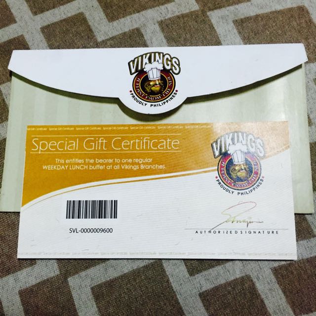 Vikings Special Gift Certificate Worth (738php) Tickets Vouchers
