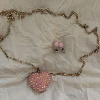 Pink Necklace With Ear Ring