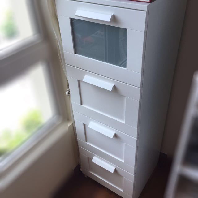 Ikea Brimnes Chest Of 4 Drawers White Frosted Glass Storage