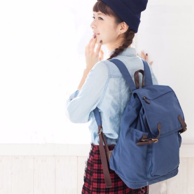 Propeller Japanese Design Canvas Backpack Navy Blue, Women's Fashion