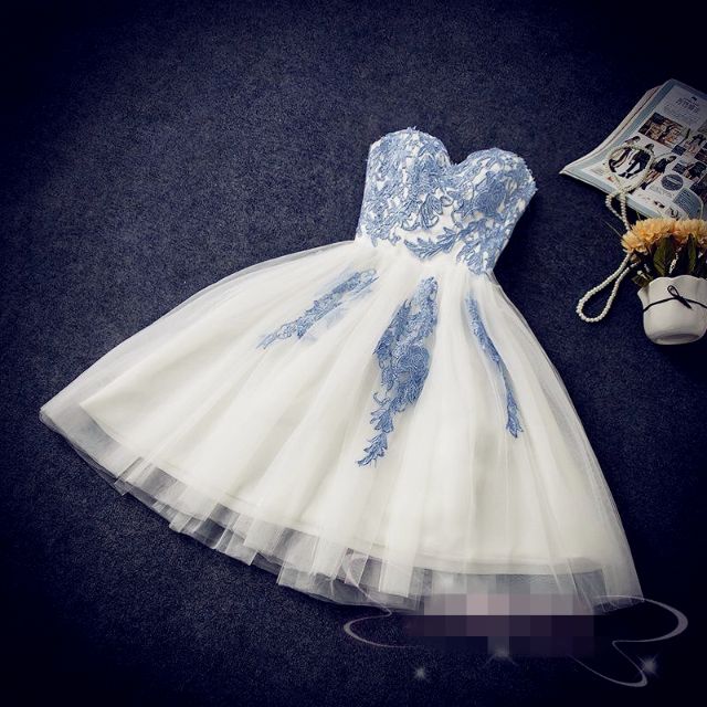 Pre Order Blue White Tube Fairy Tutu Mesh Short Sexy Elegant Puffy Wedding Bridal Dress Gown Prom Dinner Evening Party Ball Bridesmaid Women S Fashion On Carousell