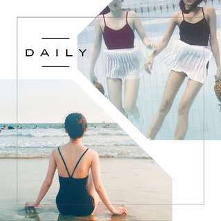 DAILY / 0021' 字露背芭蕾舞者連身復古泰國同款泳衣/比基尼/泳裝/bikini水中百褶裙