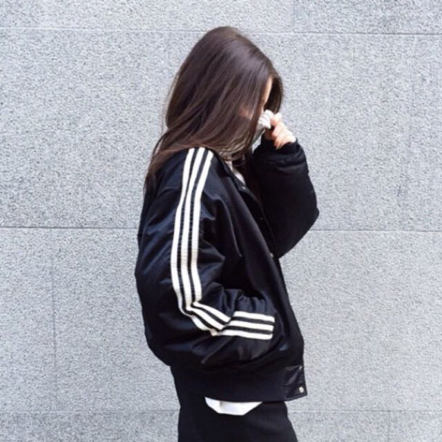 adidas black jacket white stripes womens