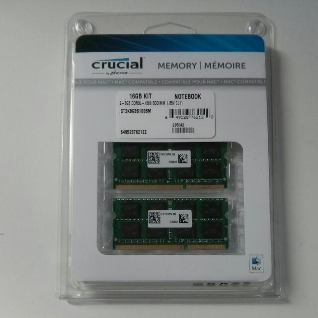 Crucial 16gb 8gbx2 Ddr3 Ddr3l 1600mhz Sodimm Memory Upgrade For Macbook Pro Imac Electronics Computer Parts Accessories On Carousell