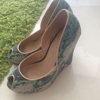 Leather Green/blue High Platform Shoes