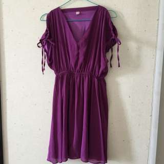 Cold Sholder Chiffon Purple Dress