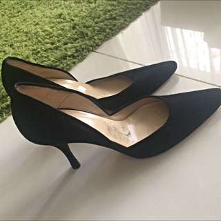 Suede Black Leather Shoes With Heel