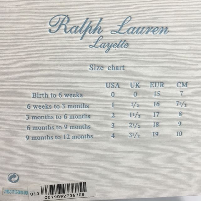 ralph lauren children's shoe size chart
