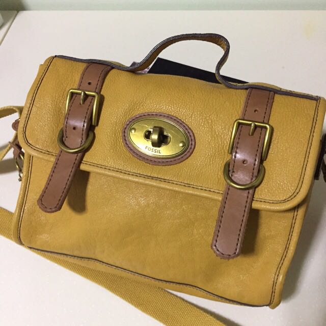 REDUCED Fossil Leather Messenger Bag Limited Edition Mustard Yellow Women s Fashion Bags Wallets Cross body Bags on Carousell