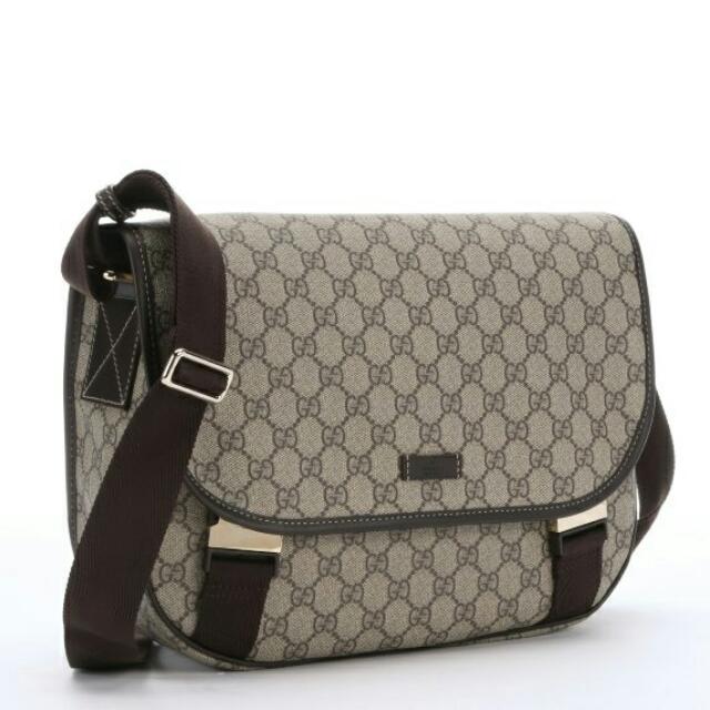 Authentic Gucci Brown Canvas messenger bag., Luxury, Bags & Wallets on