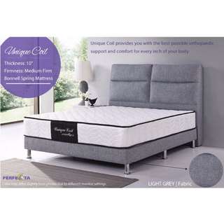 Premium Package - Divan Bed with 10' Spring Mattress - Light Grey Fabric
