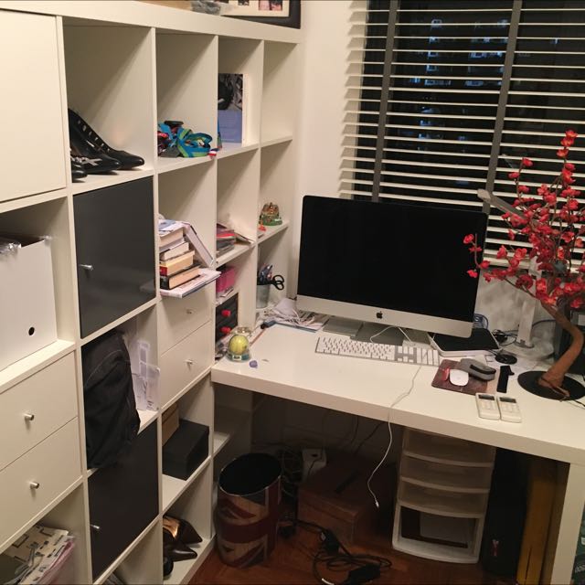 Reserved IKEA KALLAX Shelving Unit With Desk White, Furniture