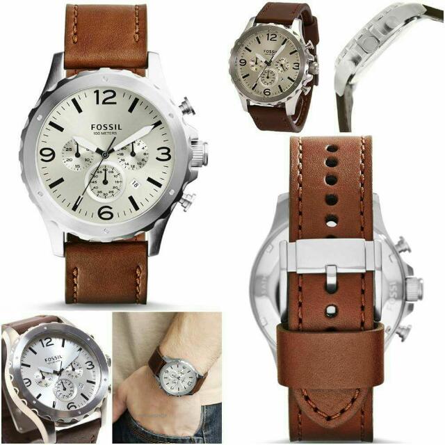 FOSSIL NATE JR1473 BROWN LEATHER QUARTZ WATCH