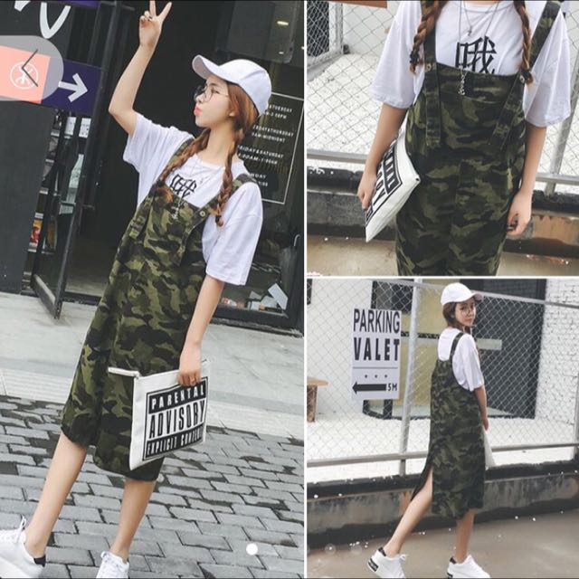camo dungaree dress