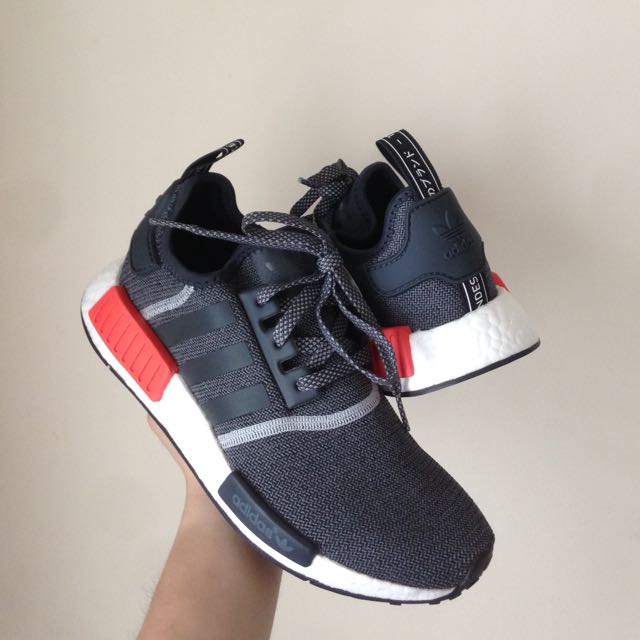 Reserved) Adidas NMD R1 "Wool" Reflective Grey/Red Colorway S31510, Men's Fashion, Footwear, Sneakers