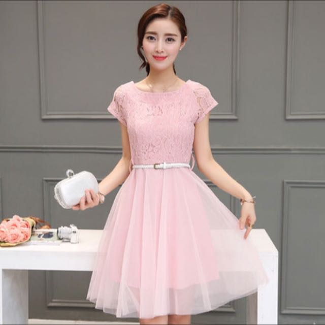 BN Light Pink Lacy Chiffon Dinner Bridesmaid Dress XL Women s Fashion Dresses Sets Evening dresses gowns on Carousell