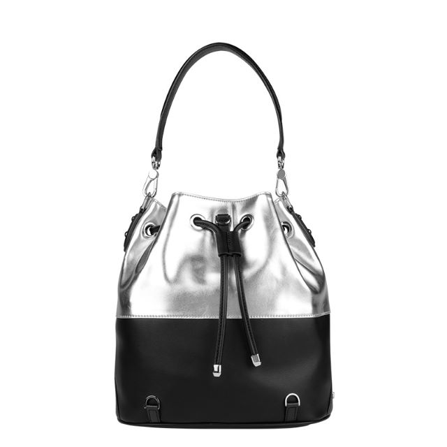 Charles Keith New Zipped Bucket Bag Holograph Silver Black