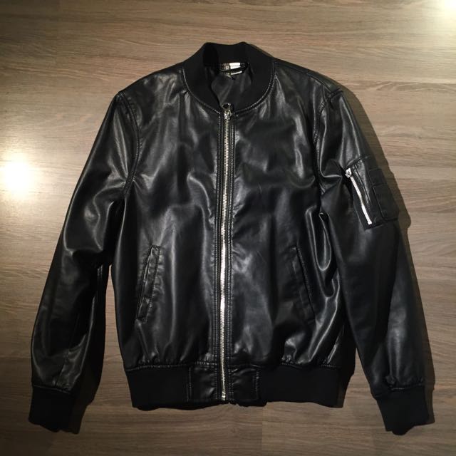 h&m leather bomber jacket