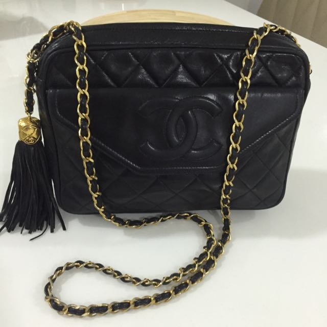 Sold ) CHANEL Unique Half Folded Envelope Flap Timeless Camera Tassel Bag  In Black Lambskin & GHW. 10.7 Very Spacious !, Luxury, Bags & Wallets on  Carousell
