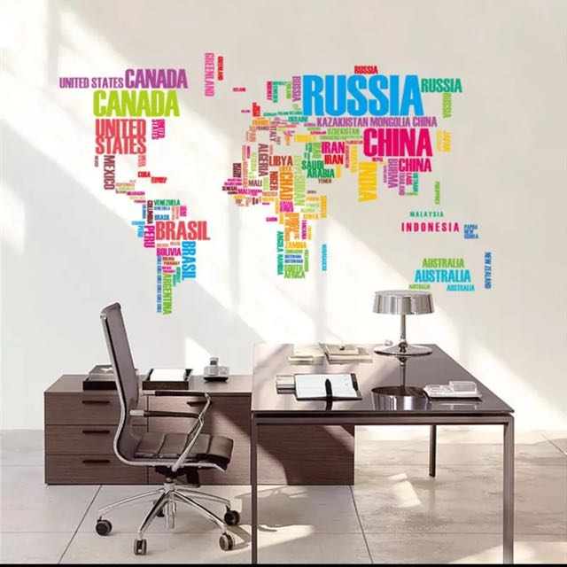 Colorful Letters World Map Wall Stickers Living Room Home Decorations Creative Pvc Decal Mural Art Zooyoo035 Diy Office Wall Art Furniture On Carousell