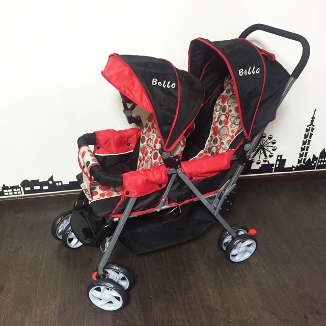 one hand fold double stroller