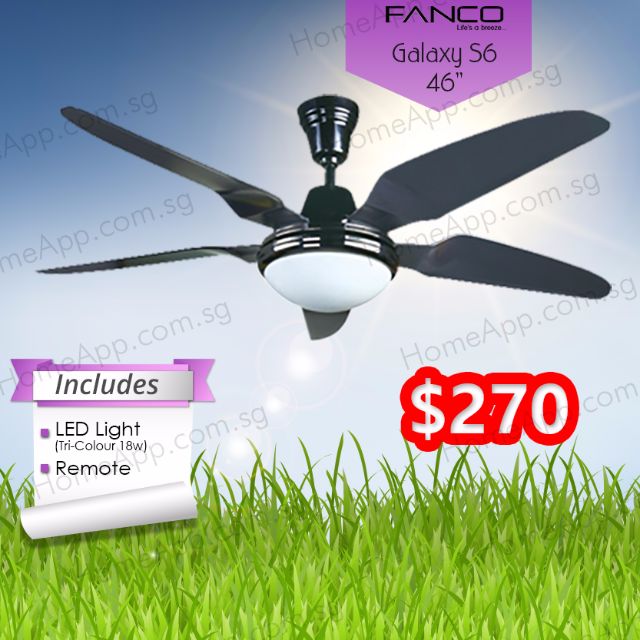 Fanco Galaxy S6 Ceiling Fan 46" inch with 3 colour LED Light and Remote