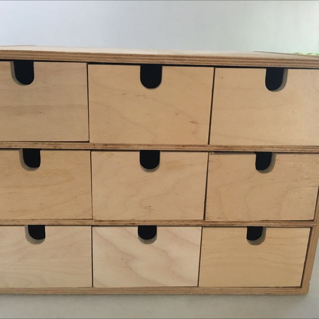 Ikea Moppe Mini Wooden Desktop Storage Box Organizer 9 Drawers