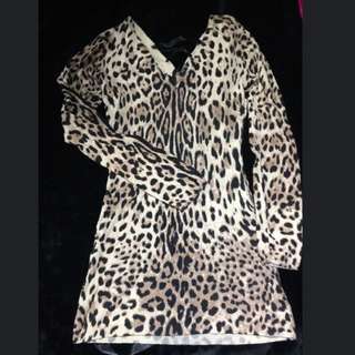 Leopard Print Ally Long Sleeve Knit Dress M