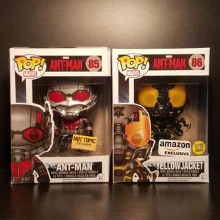 Funko Pop Hot topic Amazon exclusive Ant-man Yellow jacket GITD set.