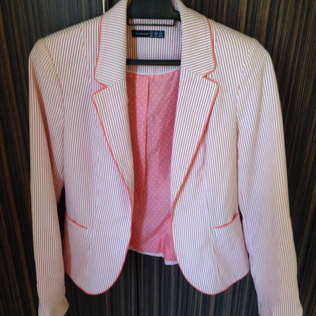 Pink and top white striped blazer