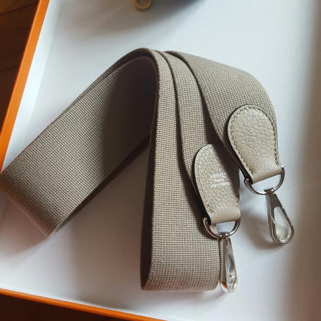 Brand New Hermes Canvas Strap In Gris T PHW cm, Women's Fashion