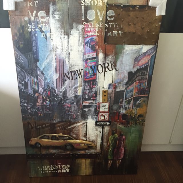 New York Scene Woden Metal 3d Painting Design Craft Handmade