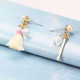 Korean Style Mini Tassel Earrings (White)