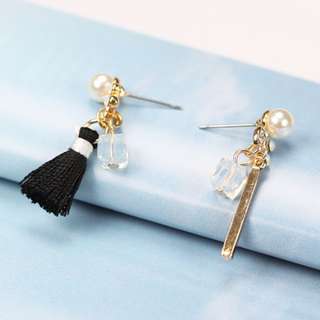 Korean Style Mini Tassel Earrings (Black)