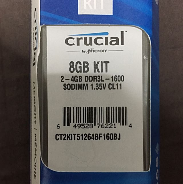 Crucial 8gb 2 4gb Ddr3l 1600 Sodimm 1 35v Cl11 Electronics Computer Parts Accessories On Carousell