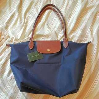 Longchamp折疊購物袋(navy長柄L)