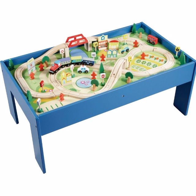 80 piece wooden train set with table