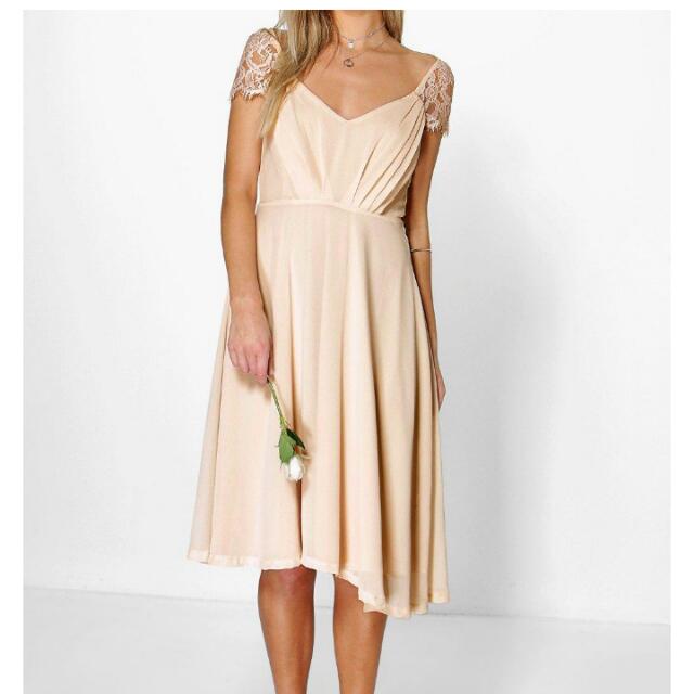 eyelash lace sleeve chiffon midi skater dress