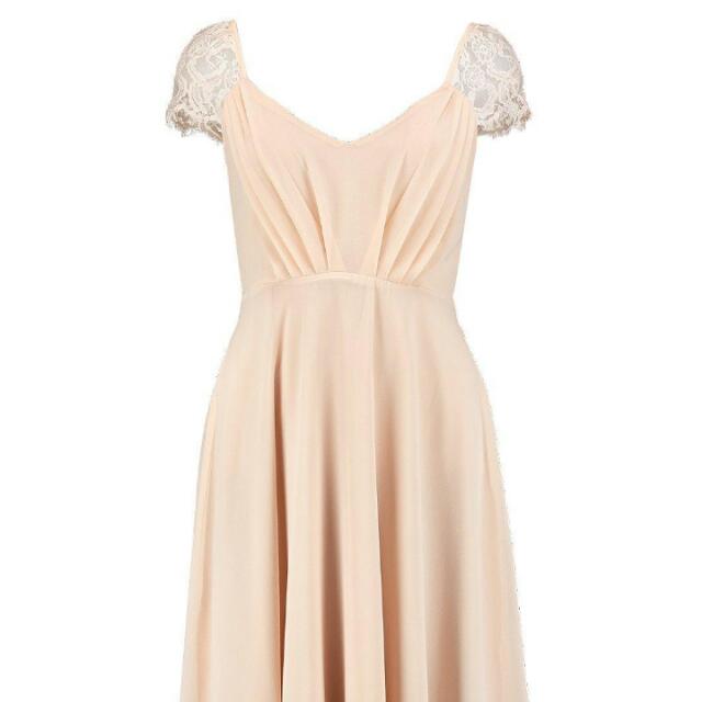 Boohoo Peony Eyelash Lace Sleeve Chiffon Midi Skater Dress Size