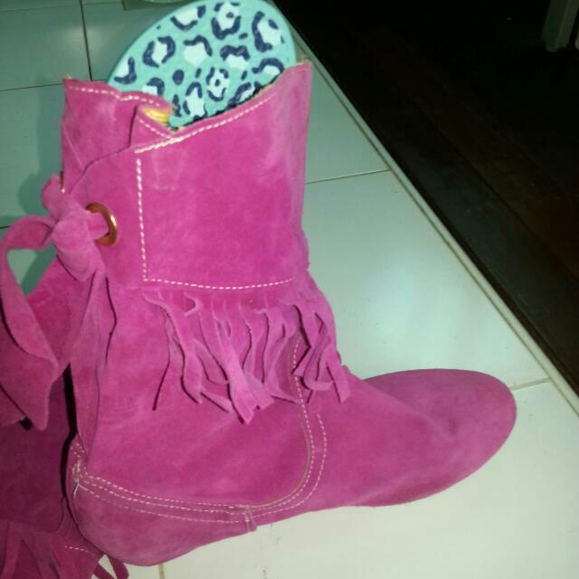 hot pink suede boots