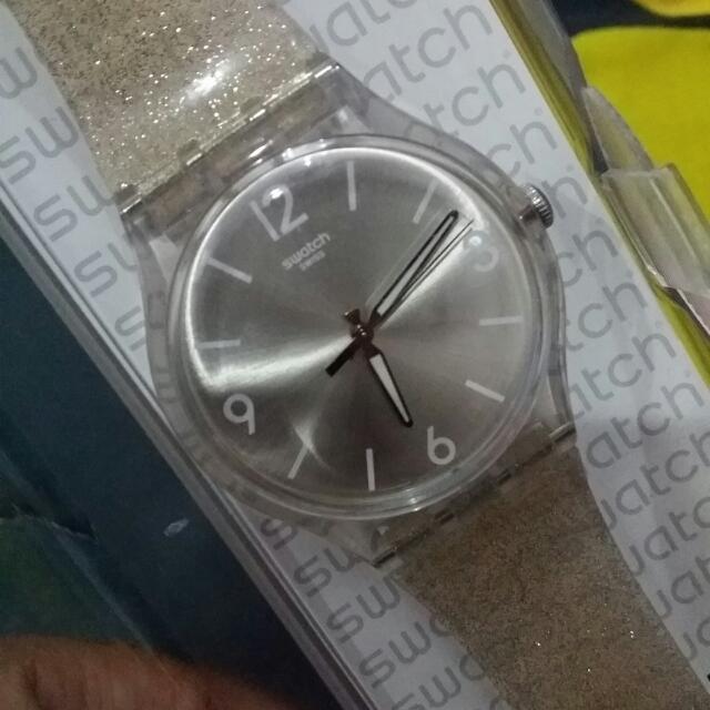 Swatch Women s Swiss Mirrormellow Gold Glitter White Silicone